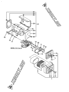  Двигатель Yanmar L100EE-DEGLE, узел -  Воздушный фильтр и глушитель 