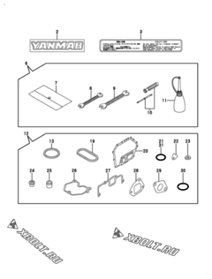  Двигатель Yanmar L100V6EL2T9F, узел -  Инструменты, шильды и комплект прокладок 