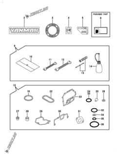  Двигатель Yanmar L100V6EA1C1EAMT, узел -  Инструменты, шильды и комплект прокладок 