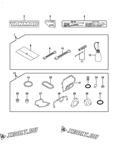  Двигатель Yanmar L100V6EC2C9EA, узел -  Инструменты, шильды и комплект прокладок 