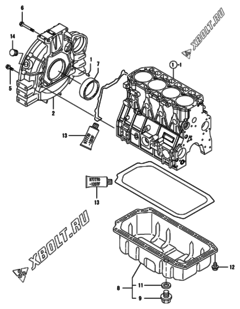  Двигатель Yanmar 4TNV98-NDI, узел -  Маховик с кожухом и масляным картером 