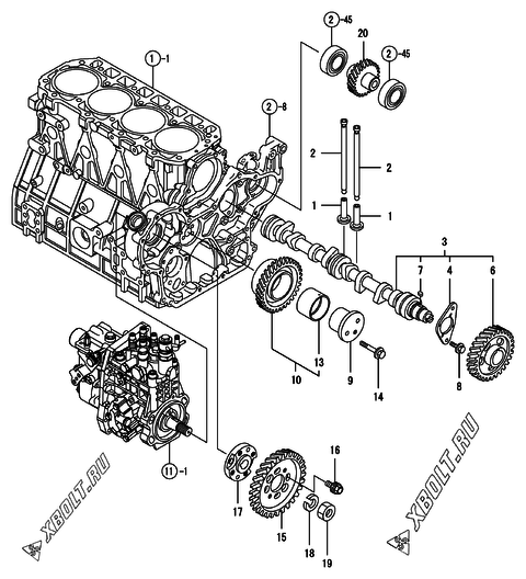  Распредвал и приводная шестерня двигателя Yanmar 4TNV98-NDI