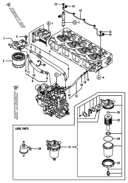  Топливопровод двигателя Yanmar 4TNV98-NDI
