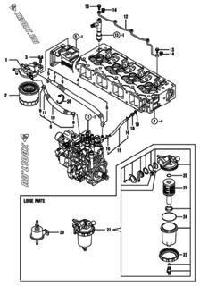  Двигатель Yanmar 4TNV98-NDI, узел -  Топливопровод 