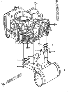  Двигатель Yanmar 2V750-CVFE, узел -  Глушитель 