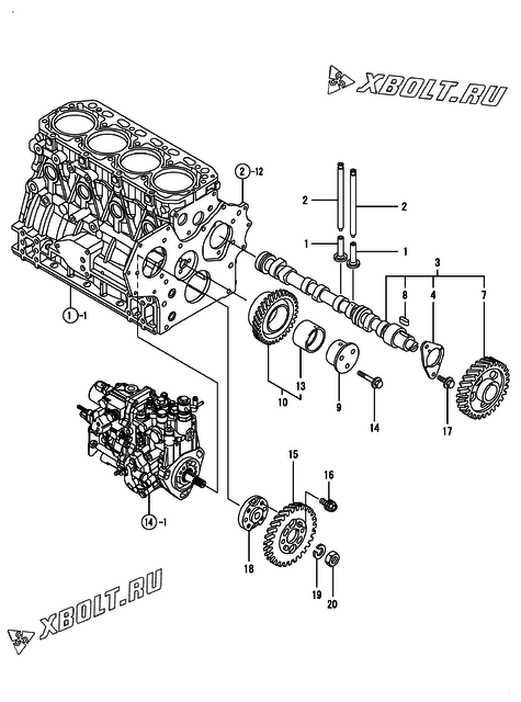  Распредвал и приводная шестерня двигателя Yanmar 4TNV84T-GMG