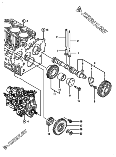  Двигатель Yanmar 3TNV84T-GMG, узел -  Распредвал и приводная шестерня 