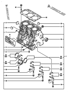  Двигатель Yanmar 3TNV88-GMG, узел -  Блок цилиндров 
