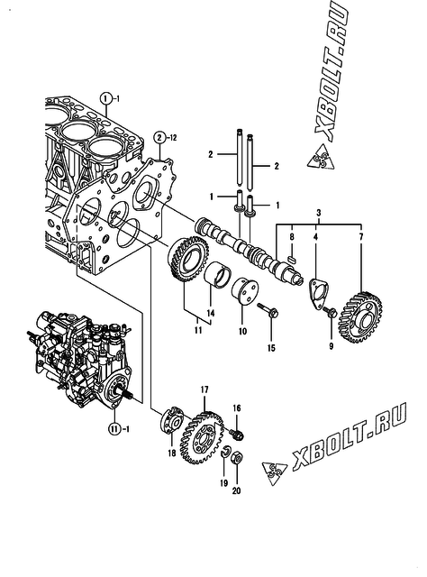  Распредвал и приводная шестерня двигателя Yanmar 3TNV88-GMG