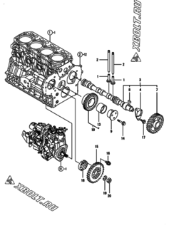  Двигатель Yanmar 4TNV88-XGP, узел -  Распредвал и приводная шестерня 