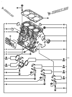  Двигатель Yanmar 3TNV88-KVA, узел -  Блок цилиндров 