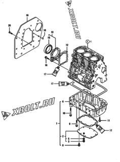  Двигатель Yanmar 3TNV88-KVA, узел -  Крепежный фланец и масляный картер 