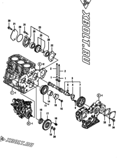  Двигатель Yanmar 3TNV88-KVA, узел -  Распредвал и приводная шестерня 