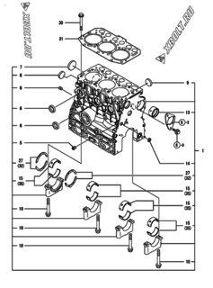  Двигатель Yanmar 3TNV70-AMP, узел -  Блок цилиндров 