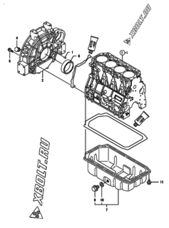  Двигатель Yanmar 4TNV98T-GKL, узел -  Маховик с кожухом и масляным картером 