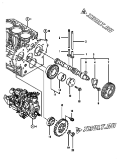  Двигатель Yanmar 3TNV88-XGP, узел -  Распредвал и приводная шестерня 