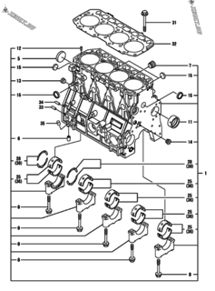  Двигатель Yanmar 4TNV98-XAT, узел -  Блок цилиндров 