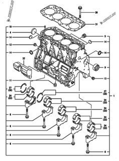  Двигатель Yanmar 4TNV98-XKMR, узел -  Блок цилиндров 