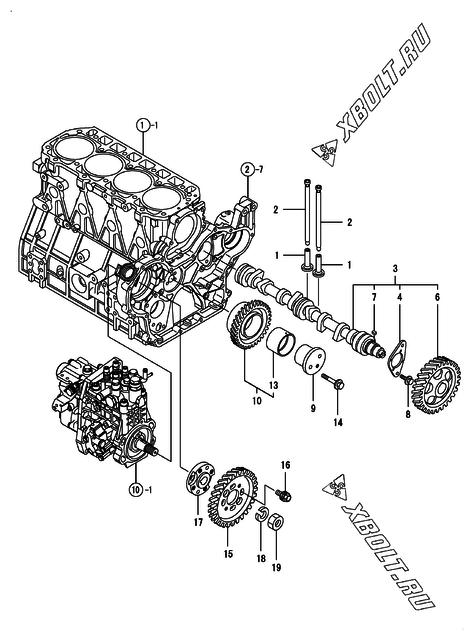  Распредвал и приводная шестерня двигателя Yanmar 4TNV98-XKMR
