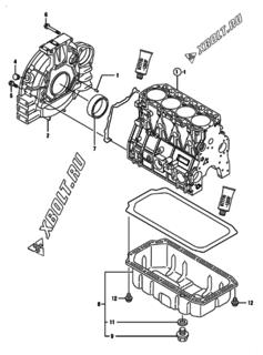  Двигатель Yanmar 4TNV94L-PLY, узел -  Маховик с кожухом и масляным картером 