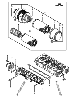  Двигатель Yanmar 4TNV94L-PLY, узел -  Впускной коллектор и воздушный фильтр 