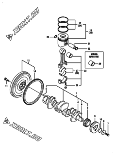  Двигатель Yanmar 4TNV94L-PLY, узел -  Коленвал и поршень 