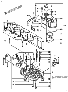  Двигатель Yanmar 2TNE68-CMC, узел -  Головка блока цилиндров (ГБЦ) 