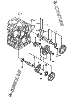  Двигатель Yanmar 2TNE68-CMC, узел -  Распредвал и приводная шестерня 