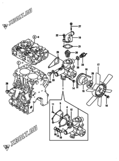  Двигатель Yanmar 2TNE68-CMC, узел -  Система водяного охлаждения 