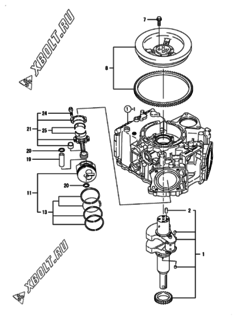  Двигатель Yanmar 2V750-CVXL, узел -  Коленвал и поршень 