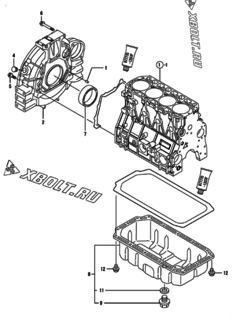  Двигатель Yanmar 4TNV98T-NDI, узел -  Маховик с кожухом и масляным картером 