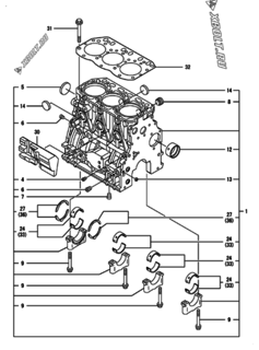  Двигатель Yanmar 3TNV88-SZY, узел -  Блок цилиндров 