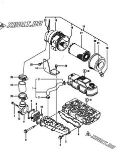  Двигатель Yanmar 3TNV88-SZY, узел -  Впускной коллектор и воздушный фильтр 