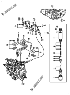 Двигатель Yanmar 3TNV88-SZY, узел -  Форсунка 
