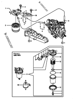  Двигатель Yanmar 3TNV88-SZY, узел -  Топливопровод 