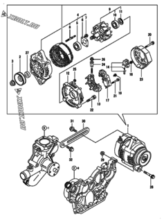  Двигатель Yanmar 4TNE92-HRJ, узел -  Генератор 