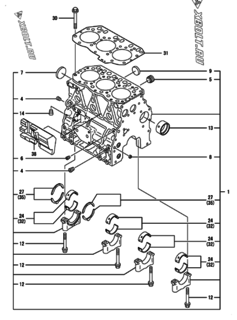  Двигатель Yanmar 3TNV82A-GMG2, узел -  Блок цилиндров 