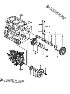  Двигатель Yanmar 3TNV82A-GMG2, узел -  Распредвал и приводная шестерня 