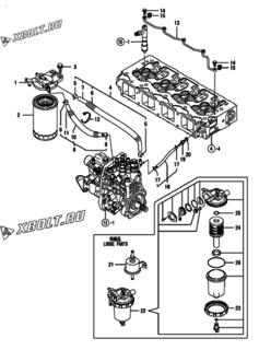  Двигатель Yanmar 4TNV98T-NKTC, узел -  Топливопровод 