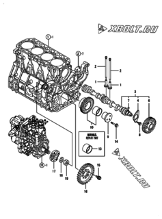  Двигатель Yanmar 4TNV98T-GGEHC, узел -  Распредвал и приводная шестерня 