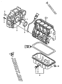  Двигатель Yanmar 4TNV98-GGEHC, узел -  Маховик с кожухом и масляным картером 