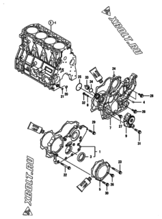  Двигатель Yanmar 4TNV98-SSA, узел -  Корпус редуктора 