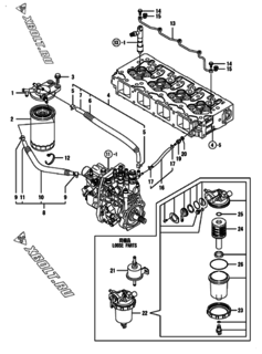  Двигатель Yanmar 4TNV98-SSA, узел -  Топливопровод 