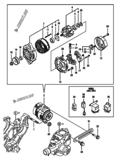  Двигатель Yanmar 4TNV98-SSA, узел -  Генератор 