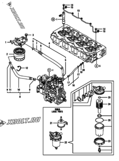  Двигатель Yanmar 4TNV98-NKTC, узел -  Топливопровод 
