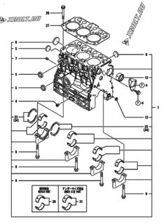  Двигатель Yanmar 3TNV70-HMG, узел -  Блок цилиндров 