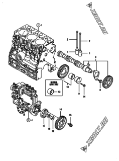  Двигатель Yanmar 3TNV70-HMG, узел -  Распредвал и приводная шестерня 