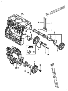  Двигатель Yanmar 3TNV70-GMG, узел -  Распредвал и приводная шестерня 