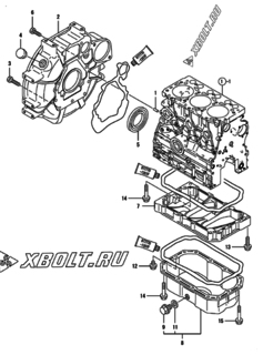  Двигатель Yanmar 3TNV76-CCSF, узел -  Маховик с кожухом и масляным картером 