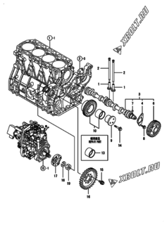  Двигатель Yanmar 4TNV98T-ZPDS, узел -  Распредвал и приводная шестерня 